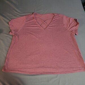 SHEIN T-Shirt Womens 4XL Red Curve V Neck Loungewear Comfort Stretch Top